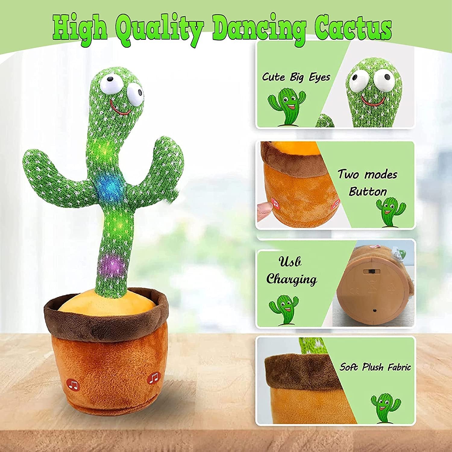 Wukusy Dancing Cactus Toy with colorful arms and cheerful face, designed for kids' fun and imaginative play.