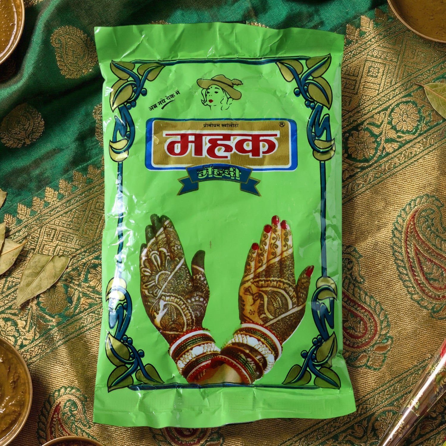 Wukusy Traditional Herbal Mehndi Powder in an 80 gram pack for natural henna body art and hair coloring.