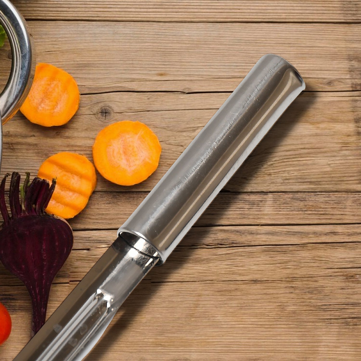 Set of 12 Wukusy stainless steel vegetable peelers with handles, ideal for peeling and shredding potatoes, carrots, and fruits.