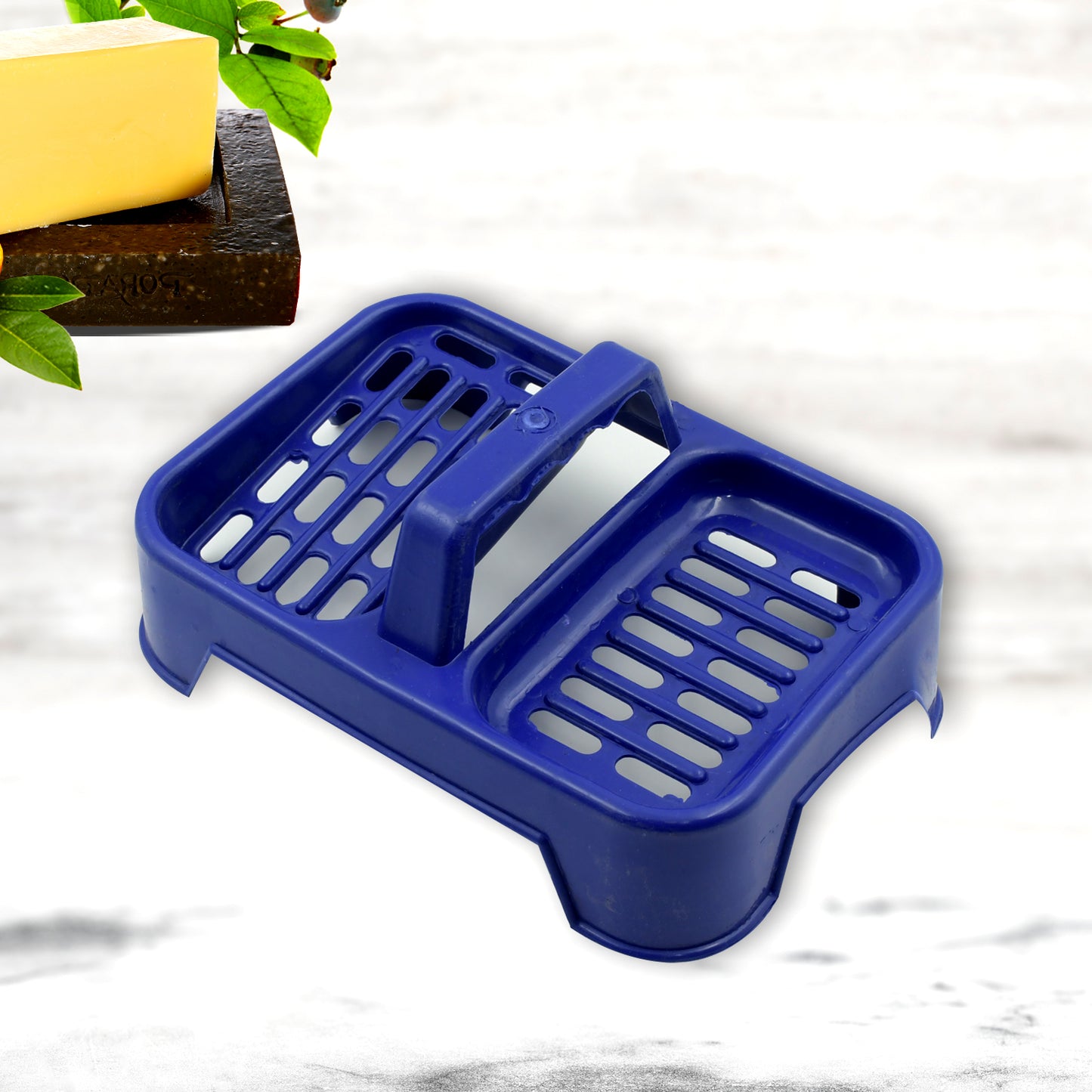 Wukusy 8729 2-in-1 plastic soap case with two sections, soap dish and soap holder in multicolor, ideal for bathroom or kitchen sink.