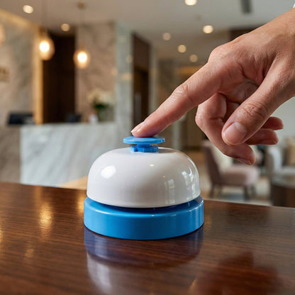 Wukusy desk ring bell with loud, clear sound and shiny metallic finish, suitable for office or reception use