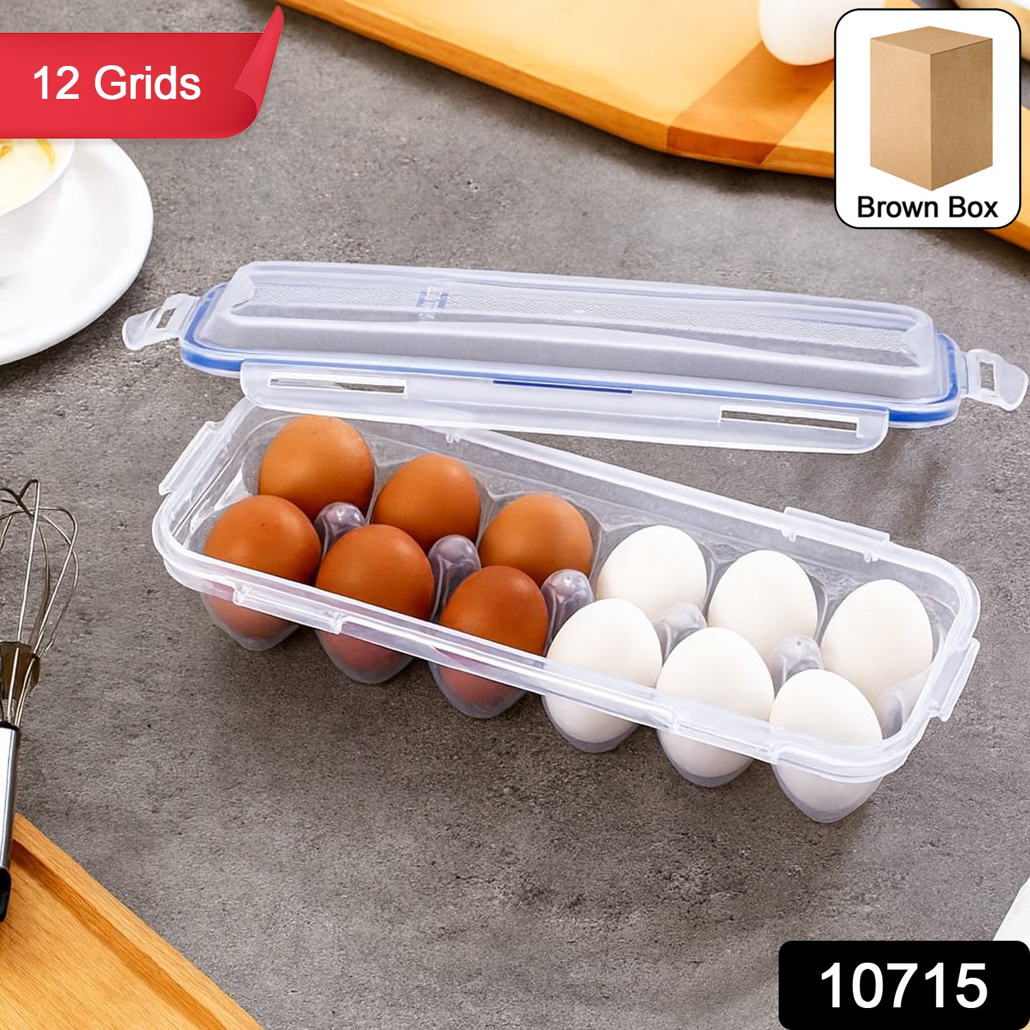 Wukusy egg storage tray holding a dozen eggs, made of durable plastic for kitchen organization and freshness.