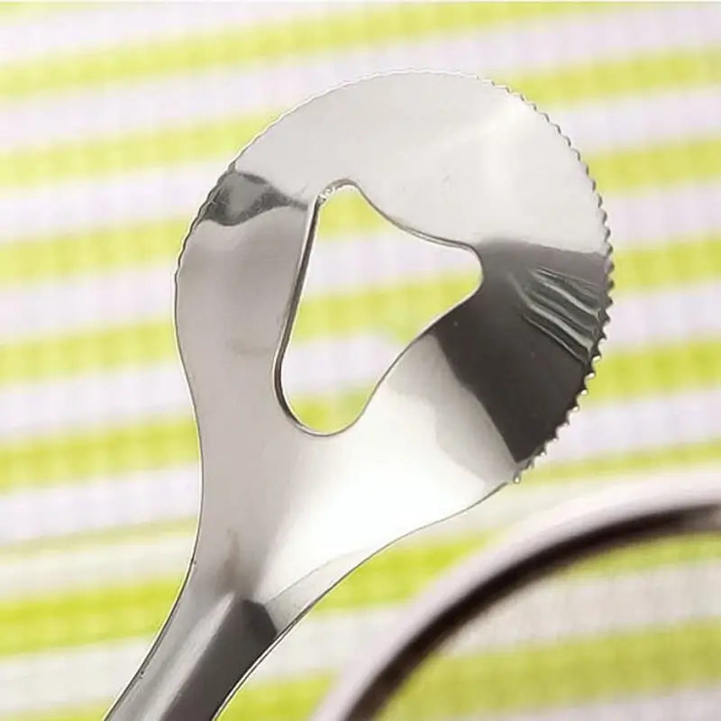 Ekom 2-in-1 stainless steel fry tool with clip, strainer, and mesh filter for oil frying, BBQ, and kitchen use.