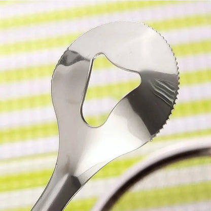 Ekom 2-in-1 stainless steel fry tool with clip, strainer, and mesh filter for oil frying, BBQ, and kitchen use.