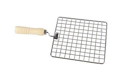 Wukusy stainless steel kitchen square roaster with wooden handle, used as a barbecue grill or papad jali for grilling.