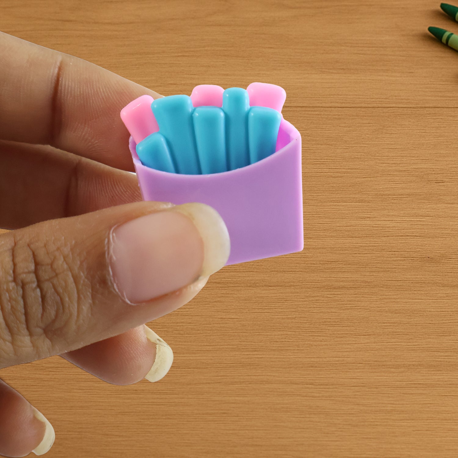 Wukusy Mini French Fries Toy Set featuring small, realistic-looking French fries for play and collection.