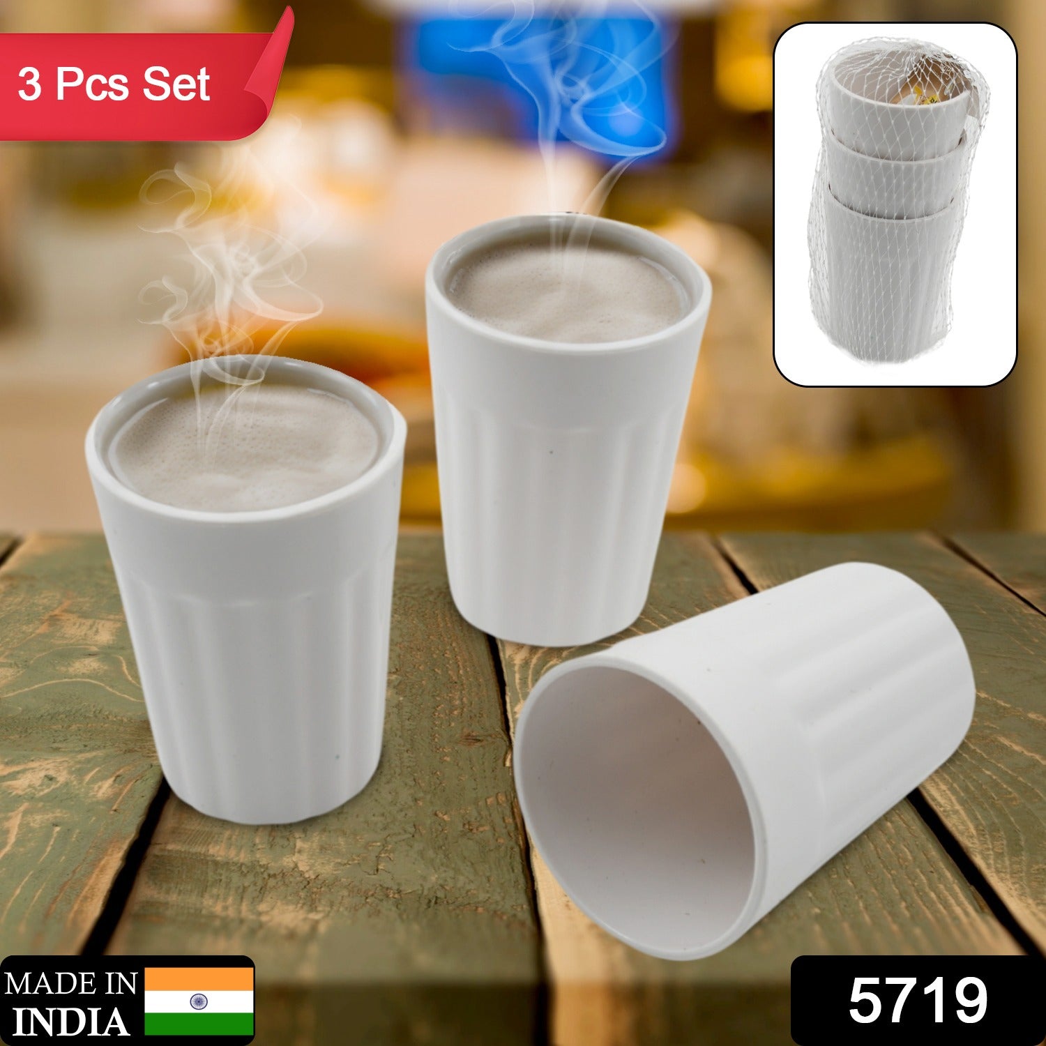 Set of three Wukusy small plastic coffee and tea cups, lightweight, unbreakable, microwave and dishwasher safe for camping or everyday use.