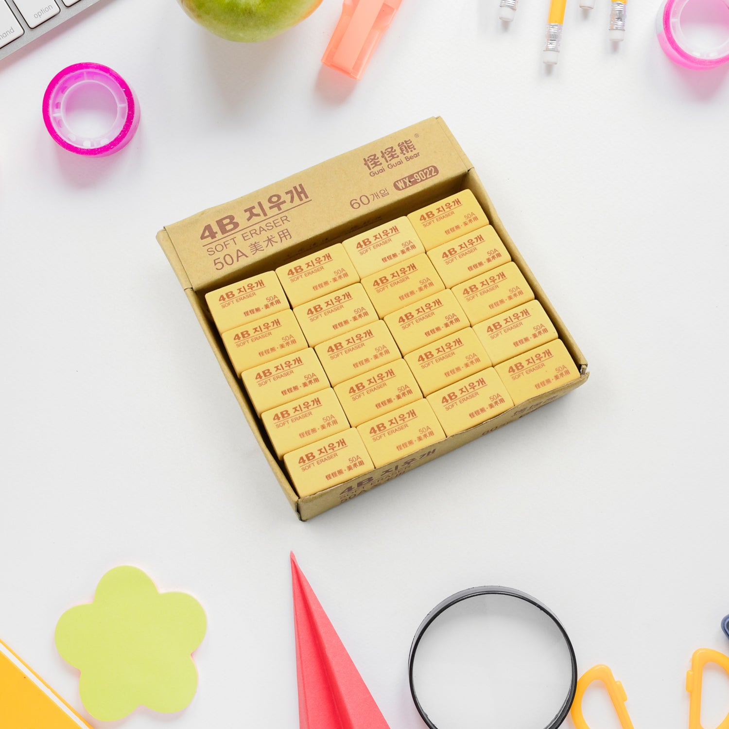 Wukusy 4504 Pencil Eraser Professional 4B drawing eraser pack with 60 soft art erasers for school and office use.
