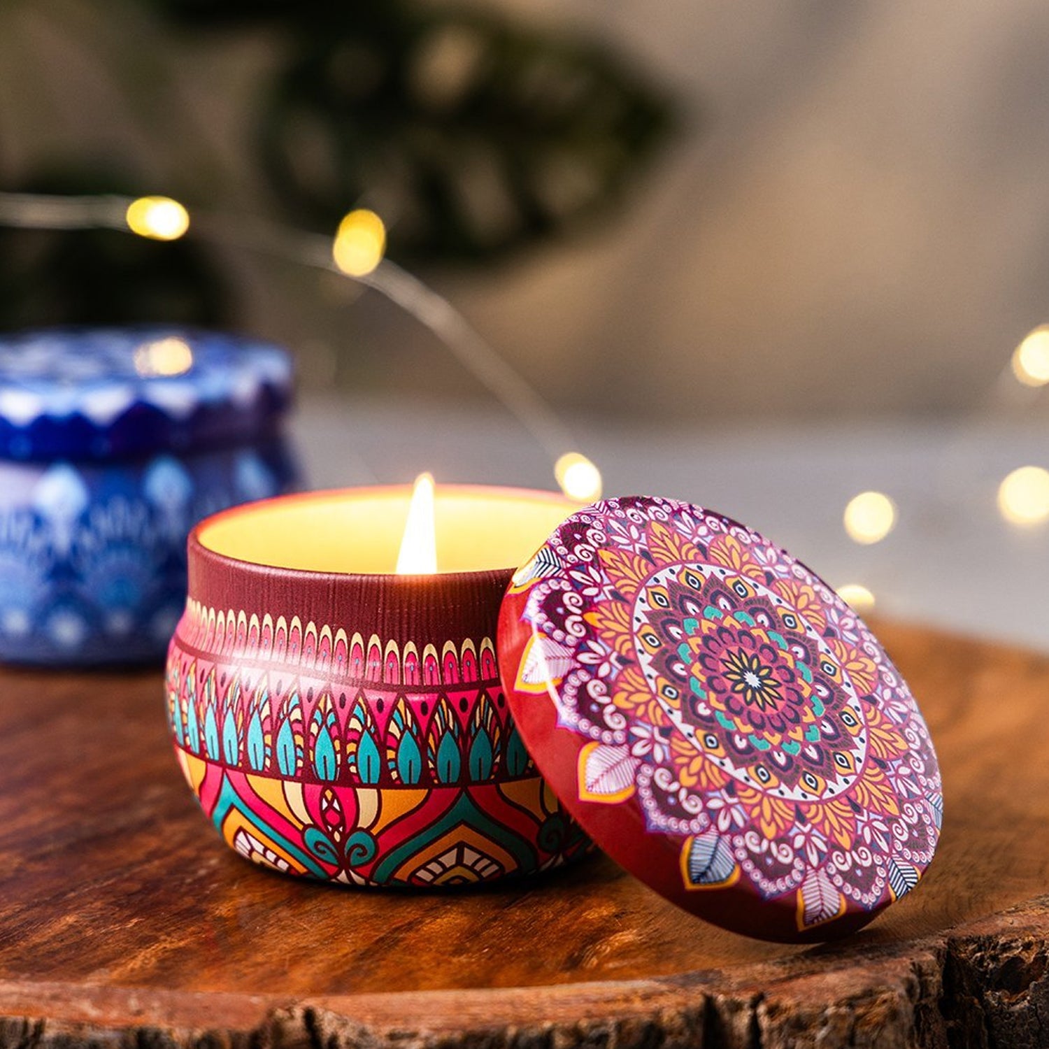Four Wukusy decorative metal candle containers with intricate mandala patterns, perfect for adding elegant ambiance.