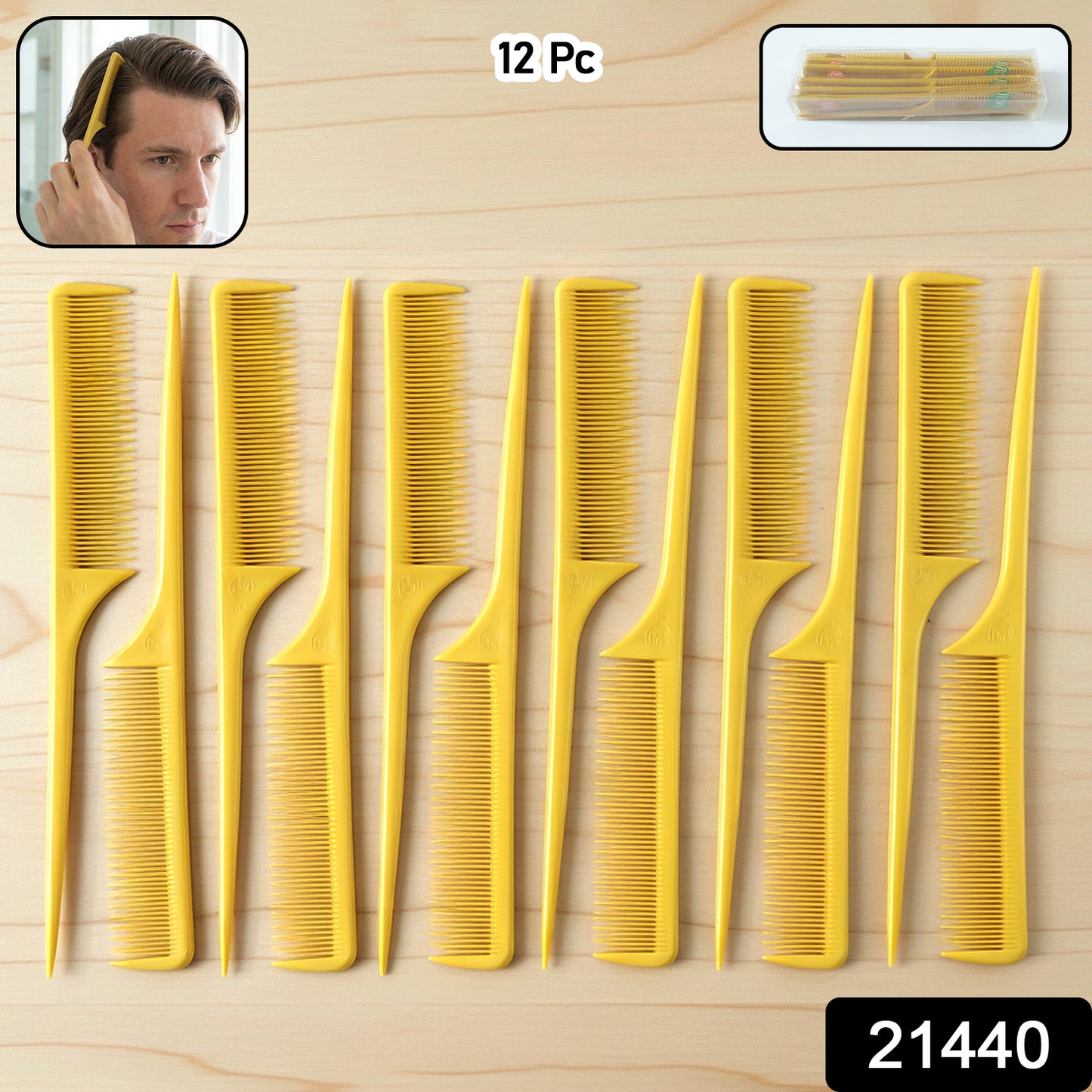 Wukusy professional tail comb set with 12 fine-tooth and wide-tooth styling combs for hair sectioning and styling.