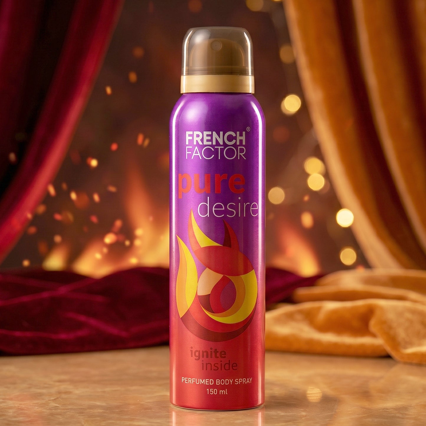 Wukusy French Factor Pure Desire perfumed body spray bottle, 150ml, with elegant packaging and floral fragrance design.