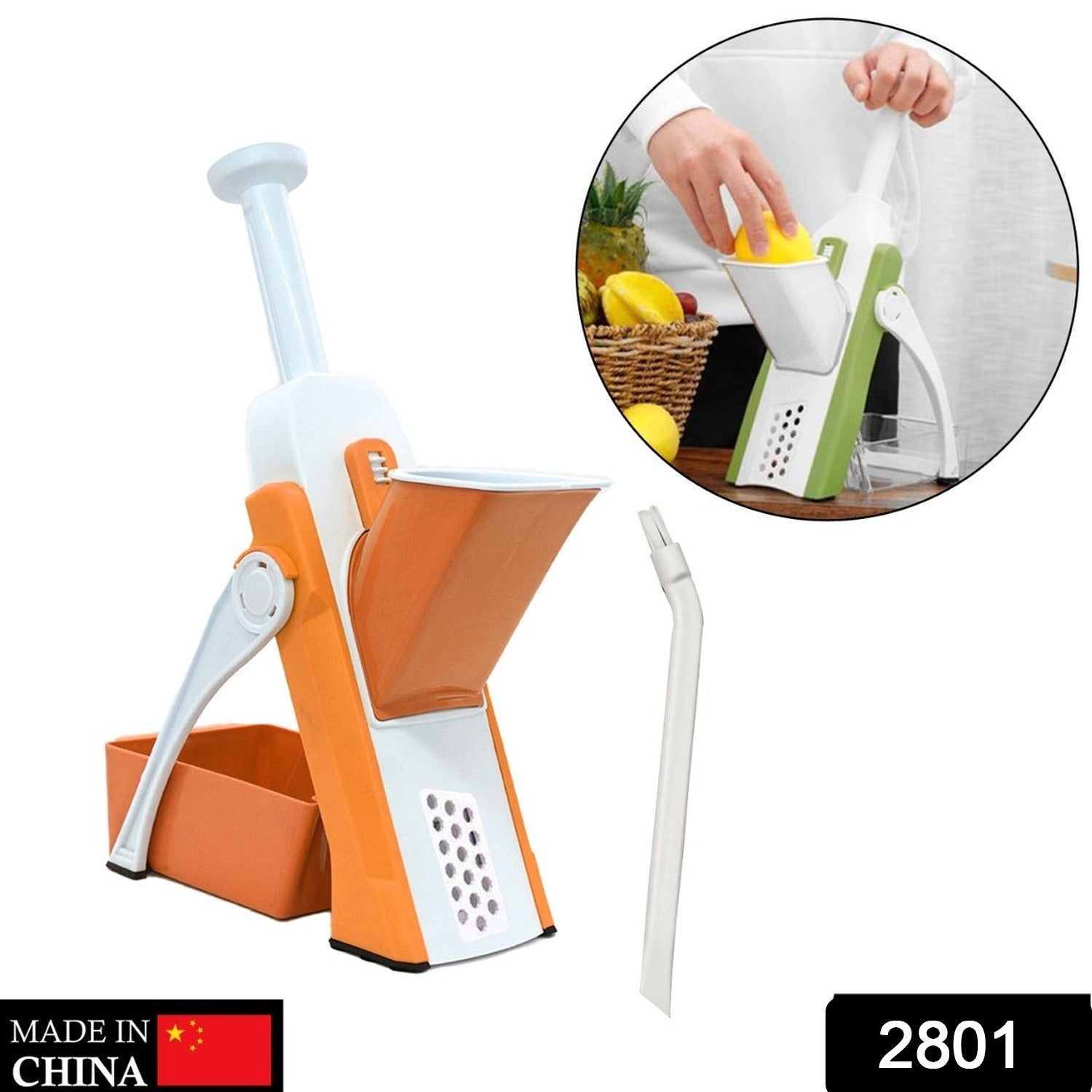 Wukusy 2801 multi-functional adjustable vegetable hand press chopper with stainless steel blades and ergonomic handle for quick slicing