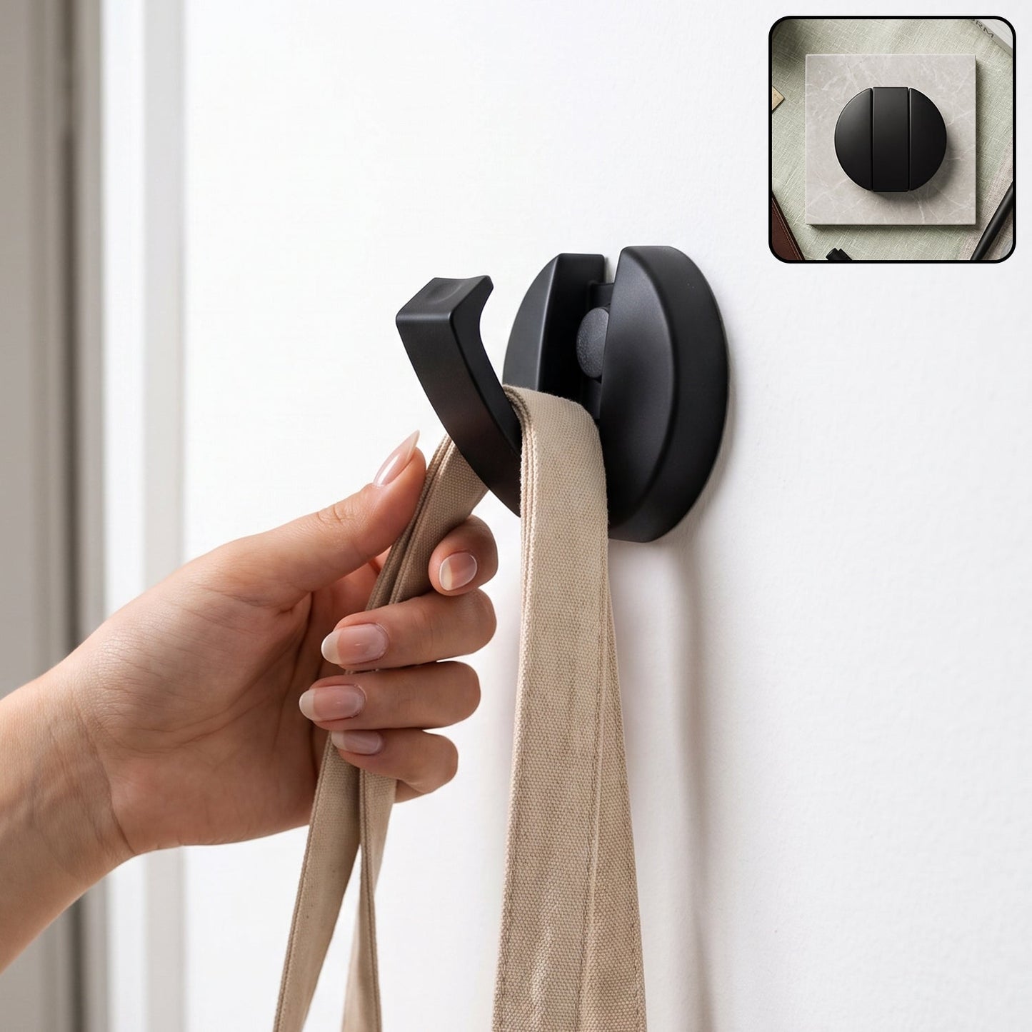 Heavy-duty foldable wall mount hook by Wukusy with screws for hanging clothes and bags, shown in a folded and extended position.
