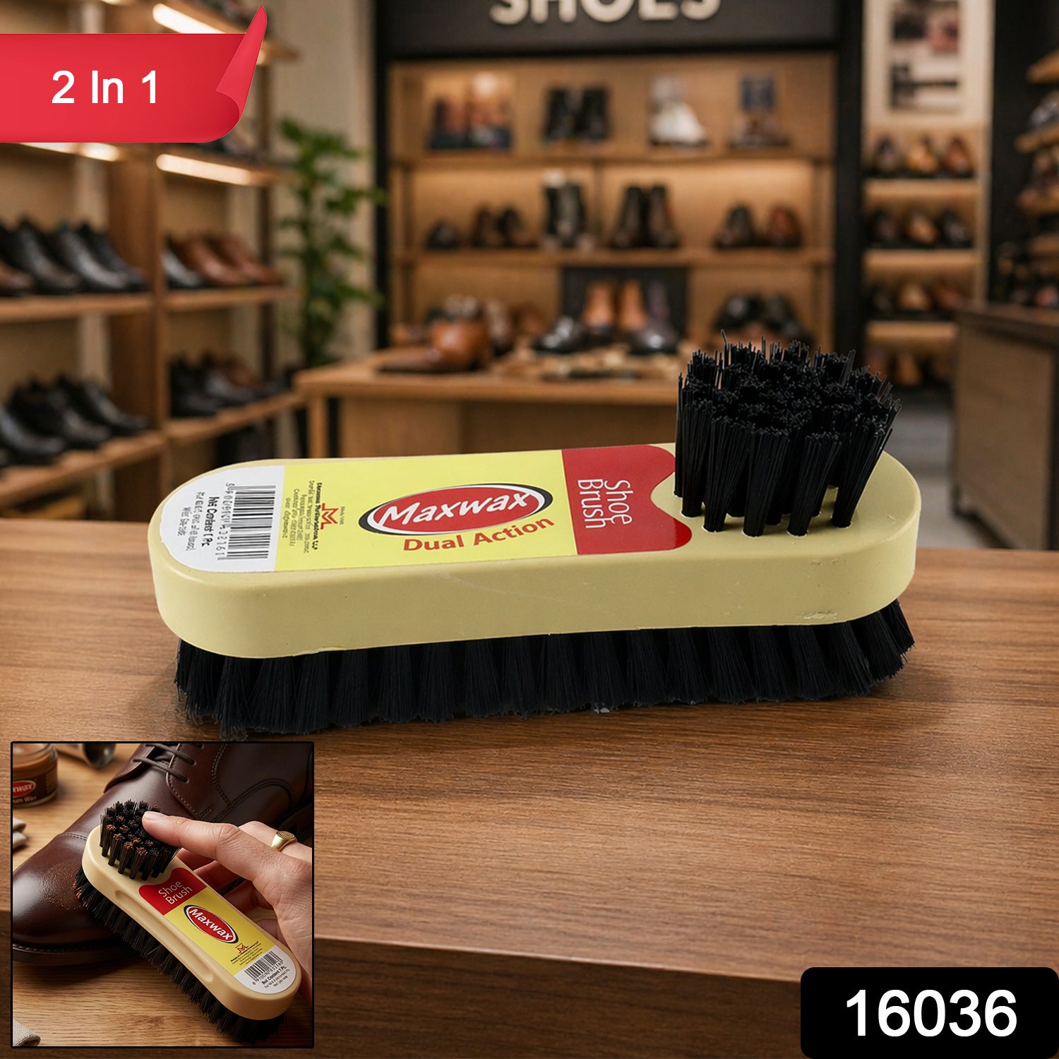 Wukusy Maxwax dual action shoe cleaning brush with two sides for versatile shoe care and cleaning.