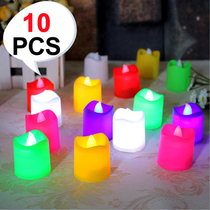 Wukusy 10-pack LED tealight candles for festival decor, battery-operated home lighting perfect for parties and celebrations.
