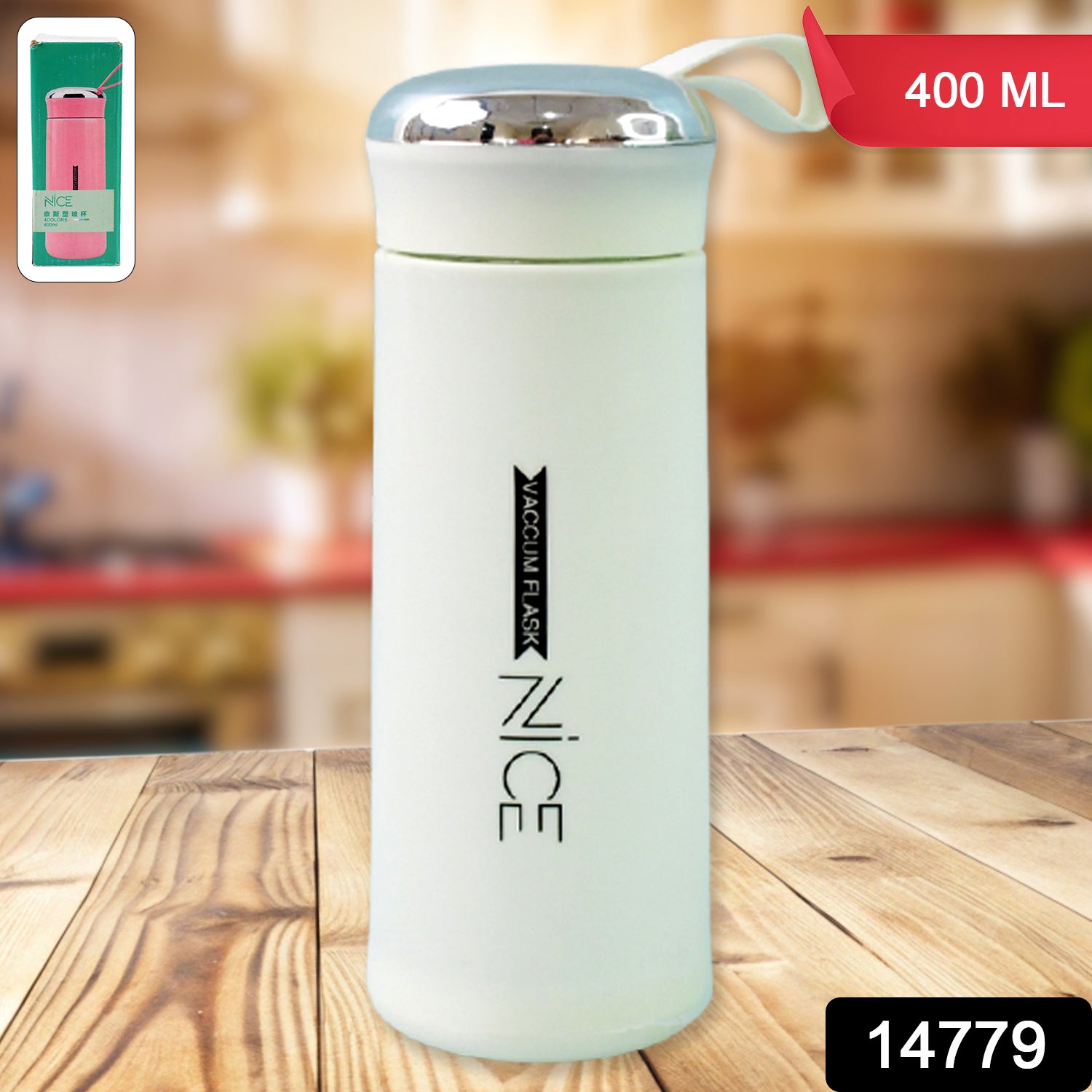 White 400ml Wukusy leak-proof glass water bottle with daily water intake measurement, suitable for gym and children, home & kitchen use.