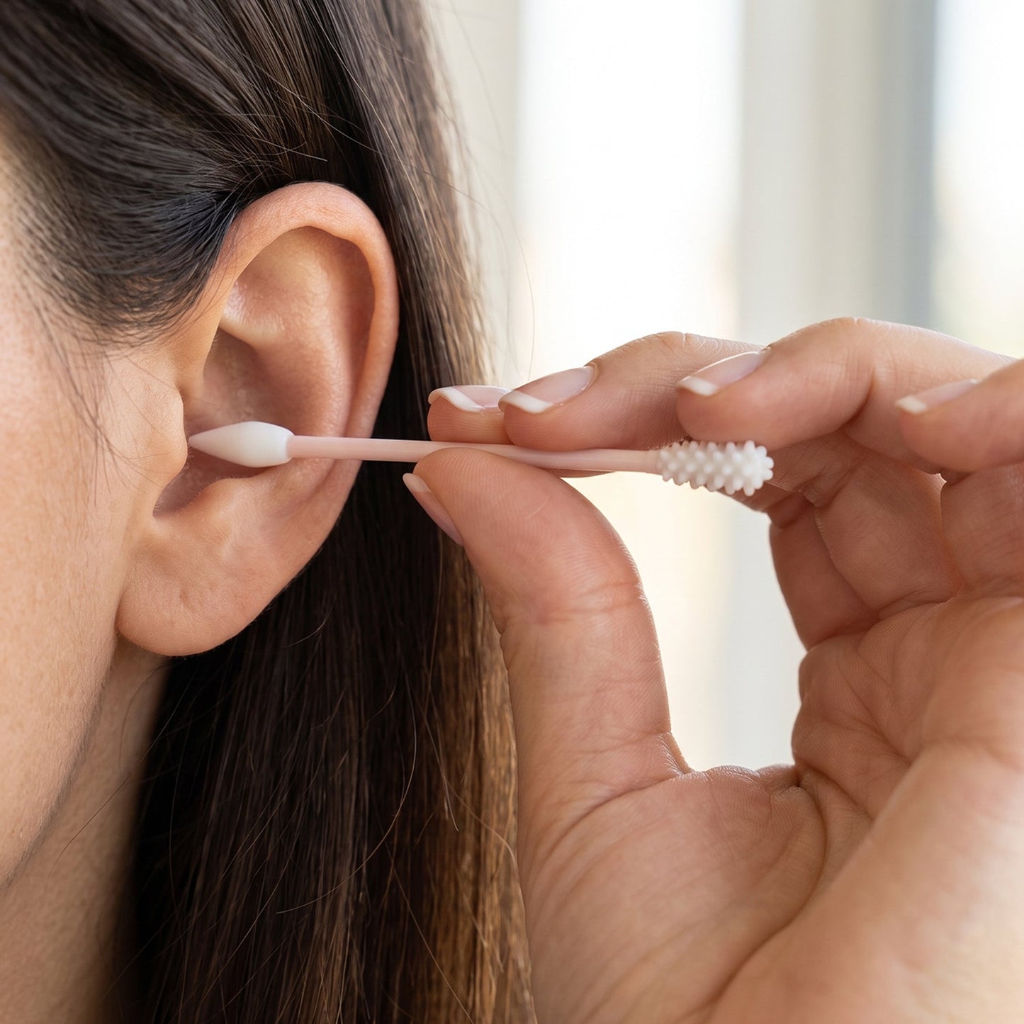 Wukusy 4-in-1 reusable silicone ear swab set with case, washable ear buds for gentle ear cleaning and hygiene.