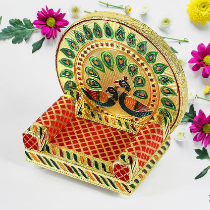 Wukusy Meenakari work Laddu Gopal Singhasan set with wooden Krishna sofa for Pooja mandir, home decor, and religious rituals.