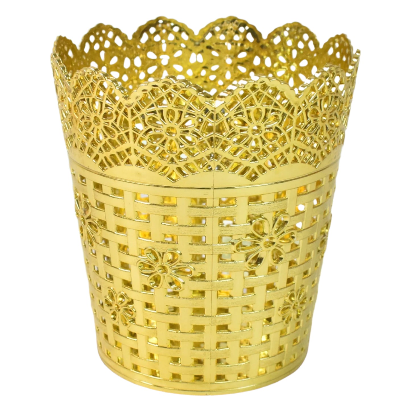 Wukusy metal mesh office pen holder on desk, cylindrical desk organizer for pens and small office supplies