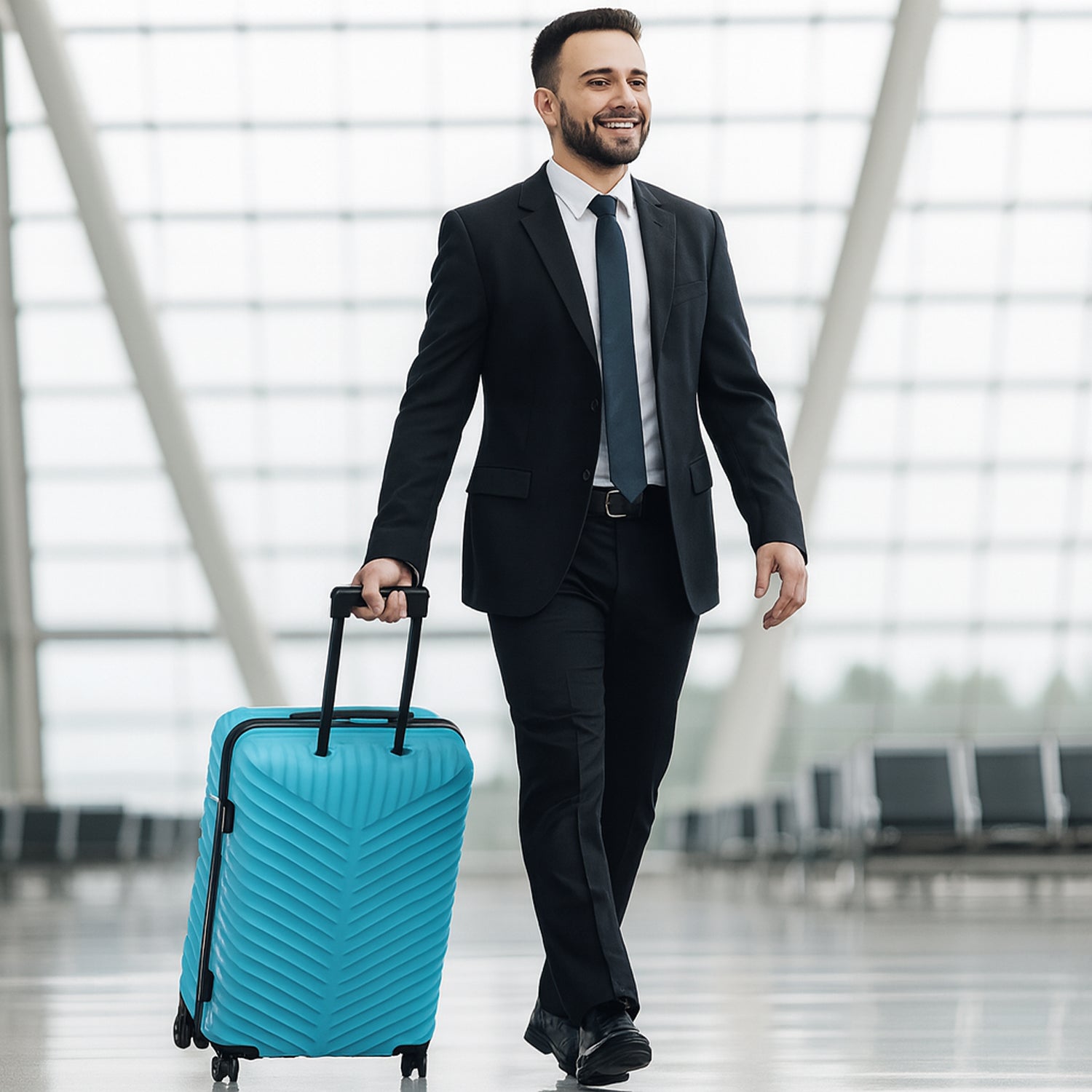 Wukusy 4-in-1 luggage set with durable hard shell suitcases in various sizes, black finish, and smooth rolling wheels.