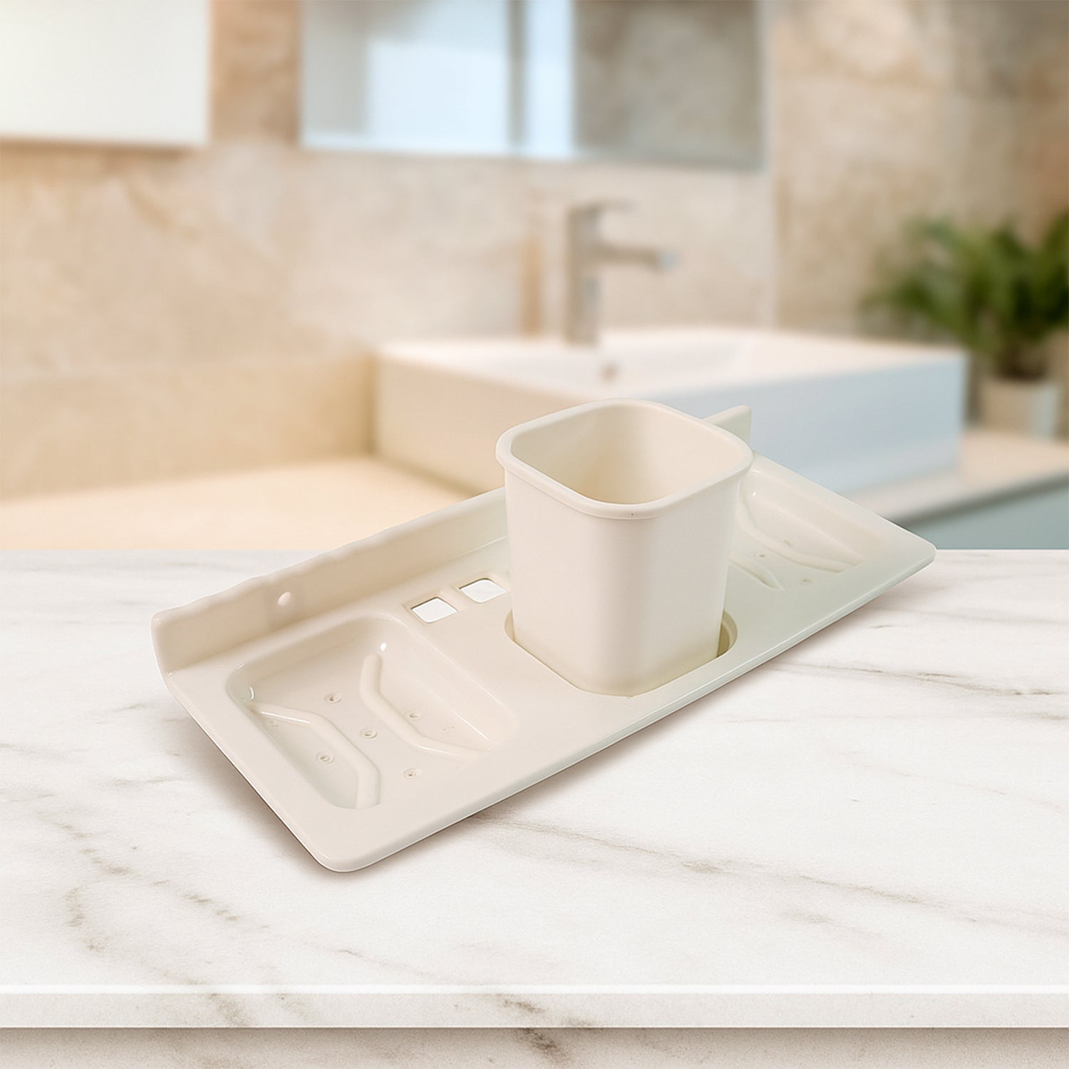 Wall-mounted bathroom organizer by Wukusy with four compartments for storage, ideal for home improvement and organization.