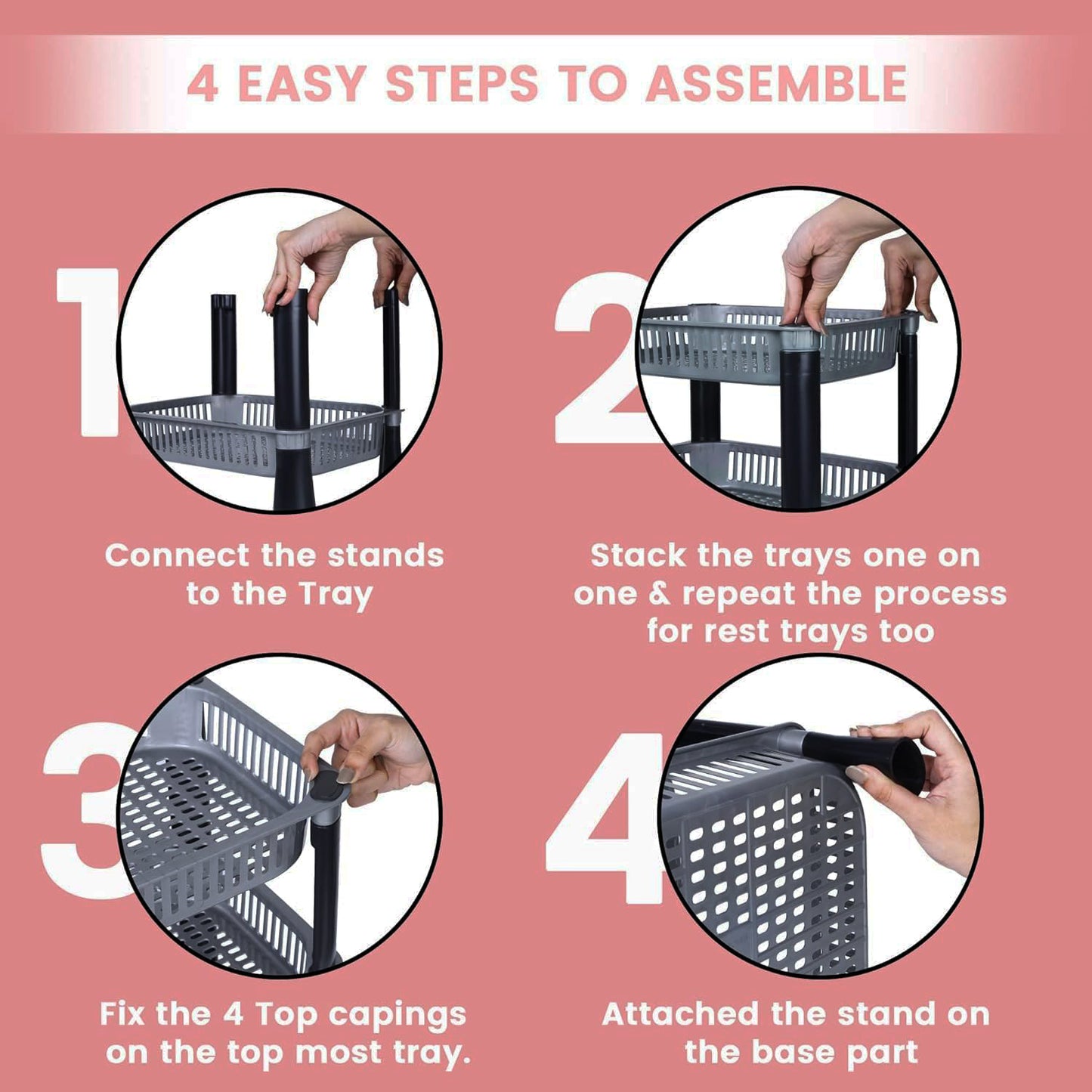 Wukusy Apex 4-layer small plastic storage rack for home and kitchen organization with multiple compartments.