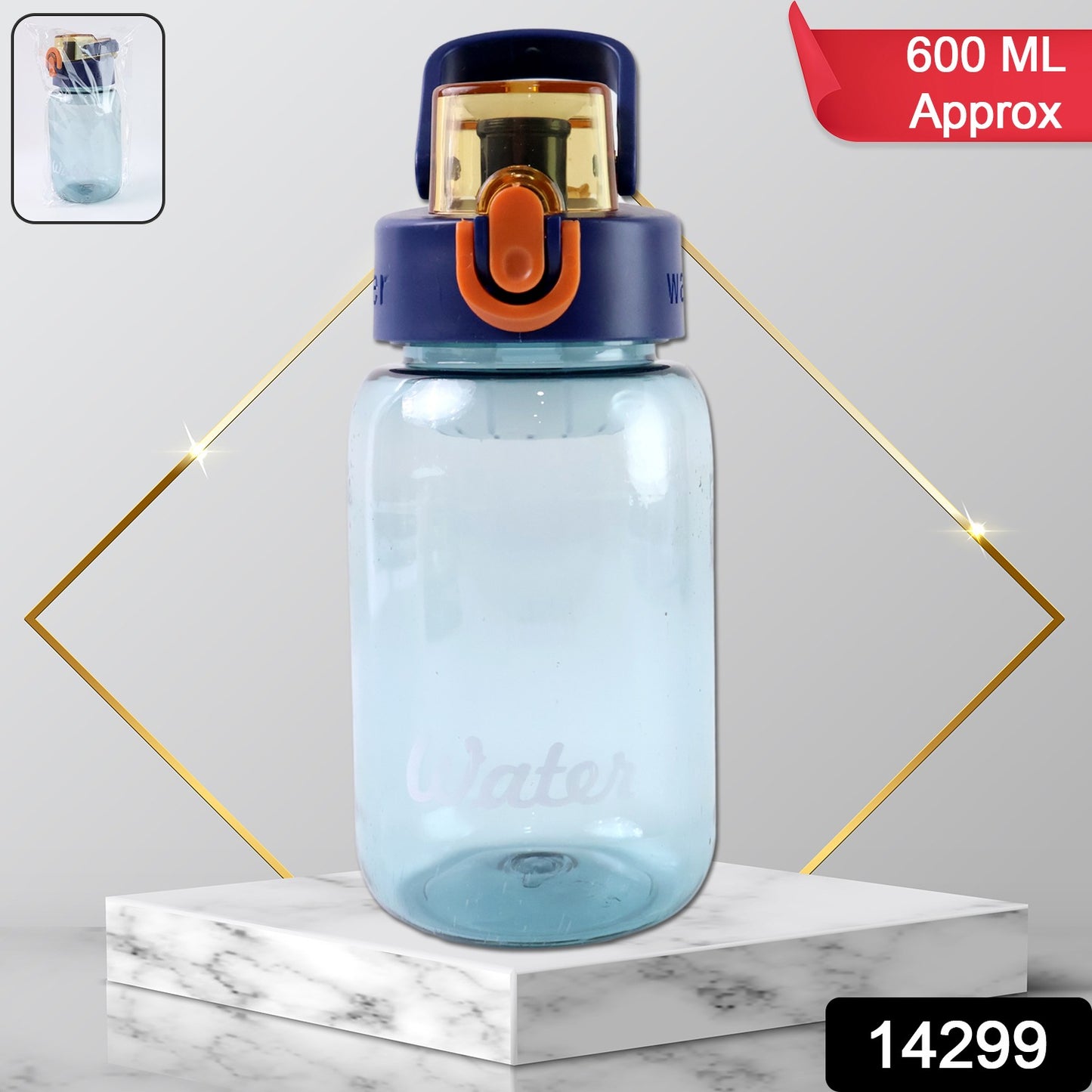 Blue plastic leak-proof water bottle with flip cap and safety lock, 600ml, by Wukusy for home and kitchen use