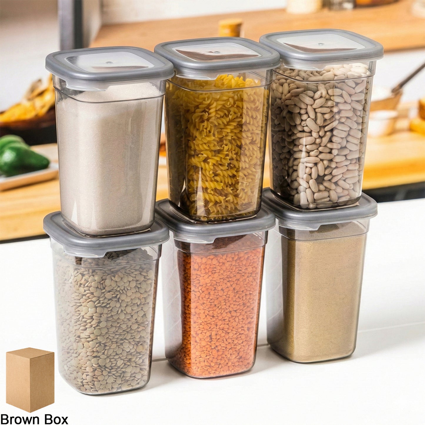 Wukusy plastic multipurpose kitchen storage fridge containers, 1200 ml, set of 6, with transparent lids for food organization.