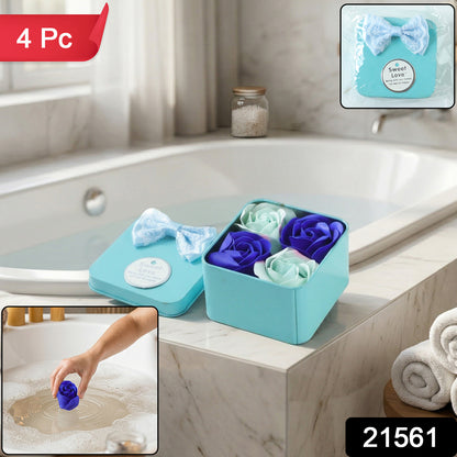 Wukusy luxury rose flower bath soap gift set with four soaps in a decorative storage box, featuring rose-shaped and floral soap designs.