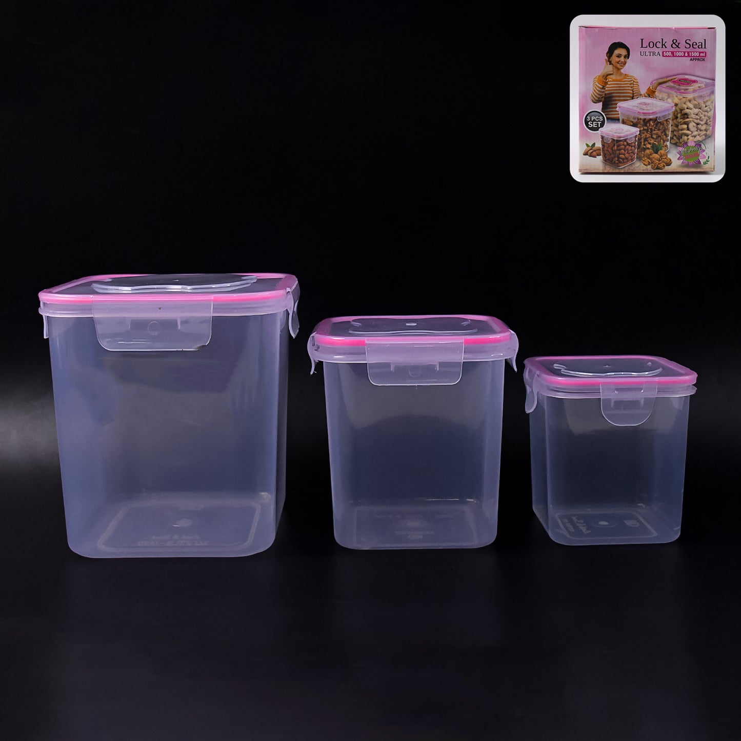 Set of three Wukusy kitchen storage containers in 250ml, 500ml, and 1000ml sizes for organized home improvement.