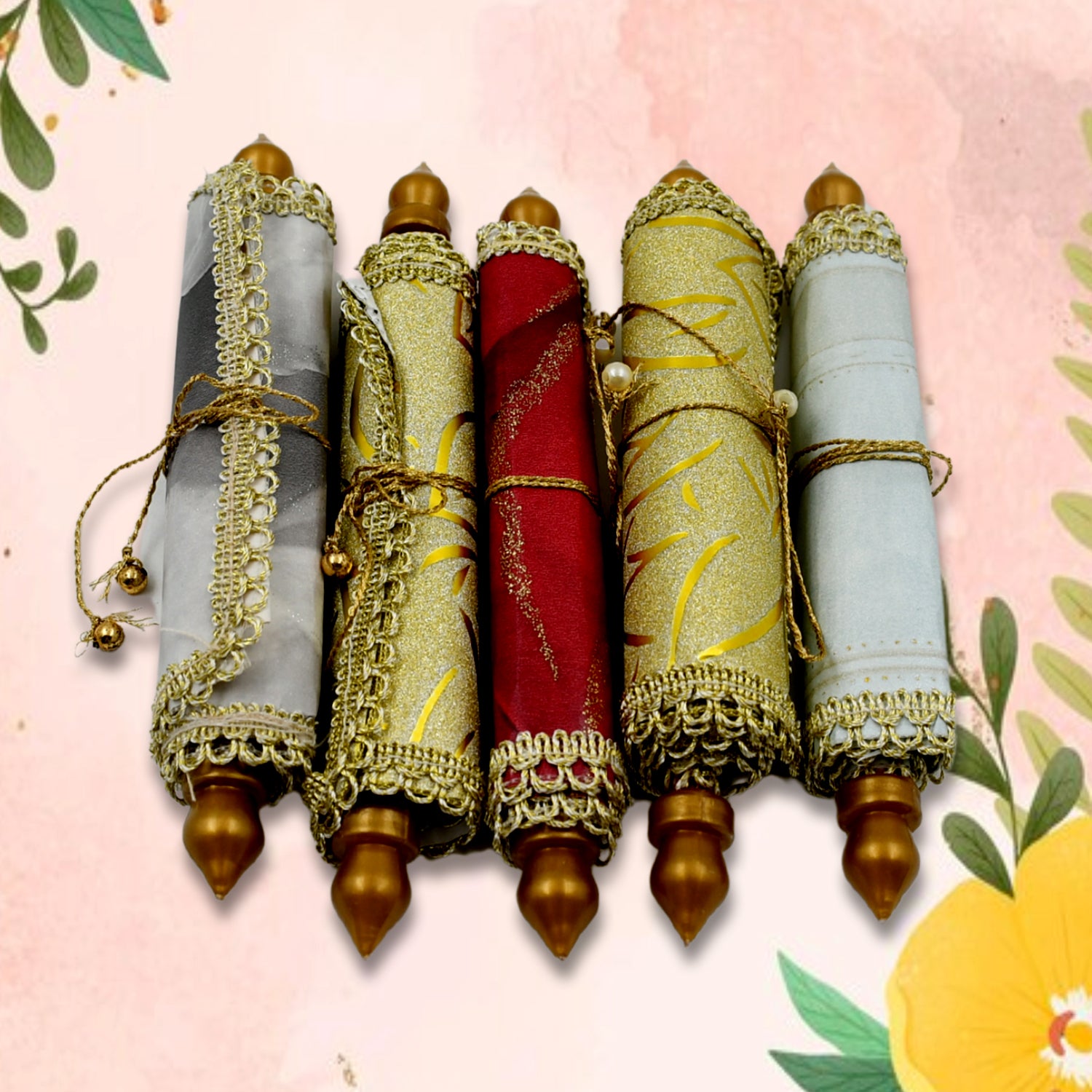 Set of five colorful Wukusy Money Gift Envelopes with decorative designs for weddings, birthdays, and special occasions.