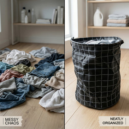 Wukusy foldable laundry storage basket, 44x35 cm, made of durable fabric, shown in an open, versatile design for organizing laundry.