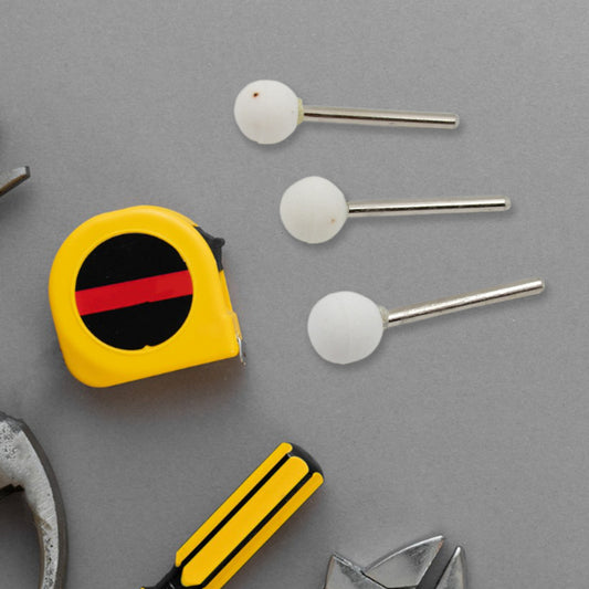 Set of three Wukusy abrasive mounted grinding stones with spherical heads, ideal for detailed shaping and polishing tasks.