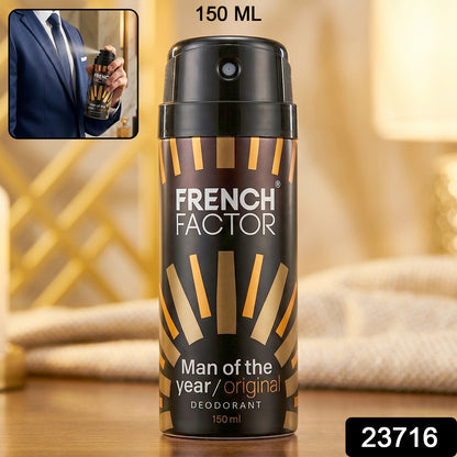 Wukusy French Factor Man Of The Year body spray bottle, 150ml, with sleek design and branding visible.