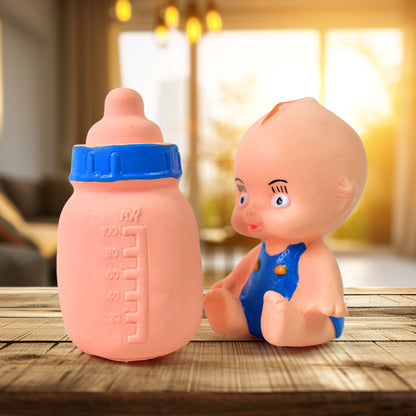 Two Wukusy Baby and Bottle Squeeze Chu Chu Fun Toys, colorful and soft plastic toys for infants, designed for squeeze and play.