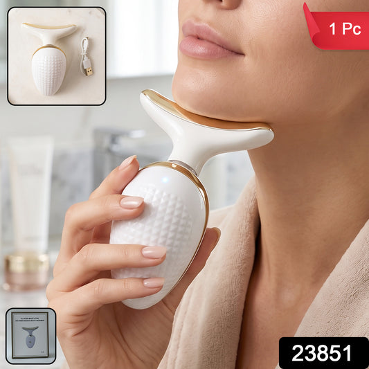 Wukusy electric neck and face massager for lifting and firming skin, showing the device in use on a person's face and neck.