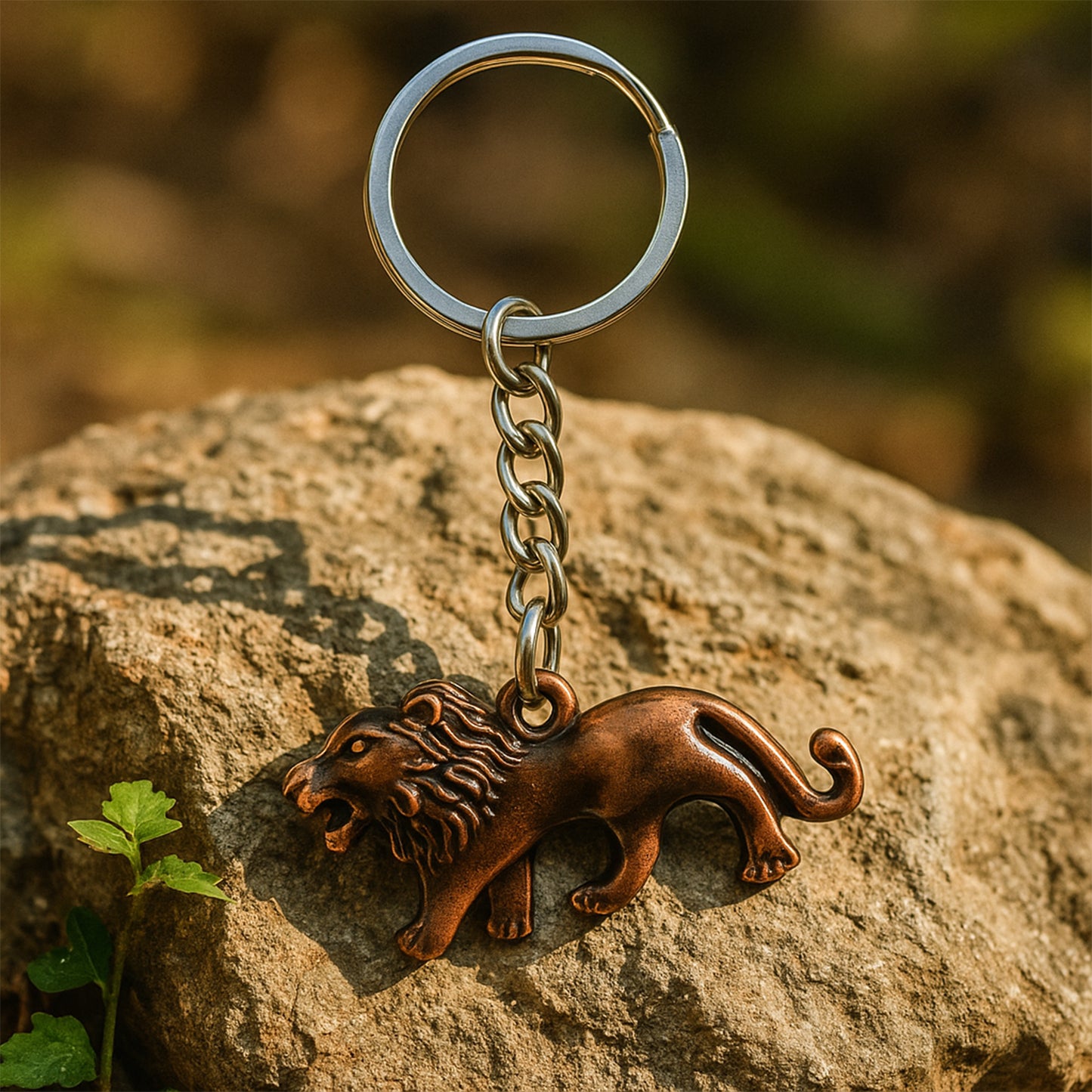 Elegant Wukusy lion metal keychain featuring a detailed walking lion design, perfect for keys or accessories.