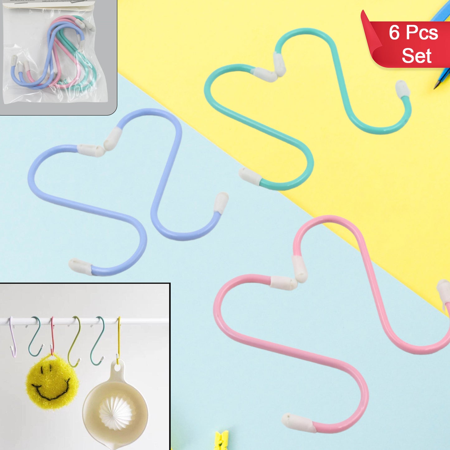 Set of six Wukusy S-shaped metal hooks for hanging clothes, tools, or kitchen items in a sturdy, heavy-duty design.