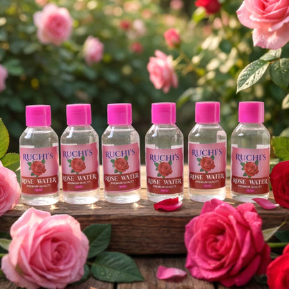 Wukusy Premium Rose Water Face Cleanser bottles, 6 pack of 100ml, with clear packaging and rose water label visible.