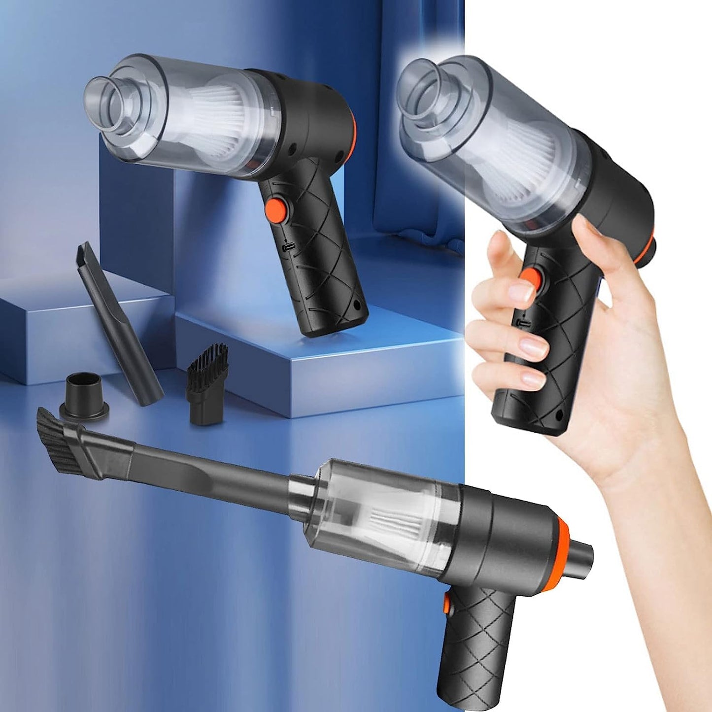 Wukusy 2-in-1 wireless handheld vacuum cleaner with dust collection for home and car, portable, USB rechargeable, compact design