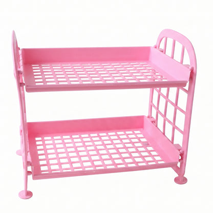 Wukusy 2-layer small plastic storage rack with multipurpose shelves for kitchen organization and countertop storage.