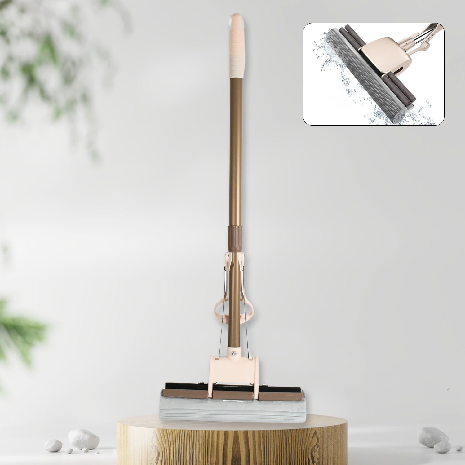Wukusy Miracle-mop with super absorbent sponge head and self-cleaning feature for efficient home cleaning.