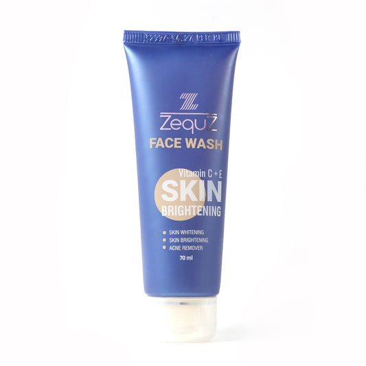 Wukusy Zequz Vitamin C + E Brightening Face Wash in 70ml bottle, health and beauty skincare product with vibrant packaging