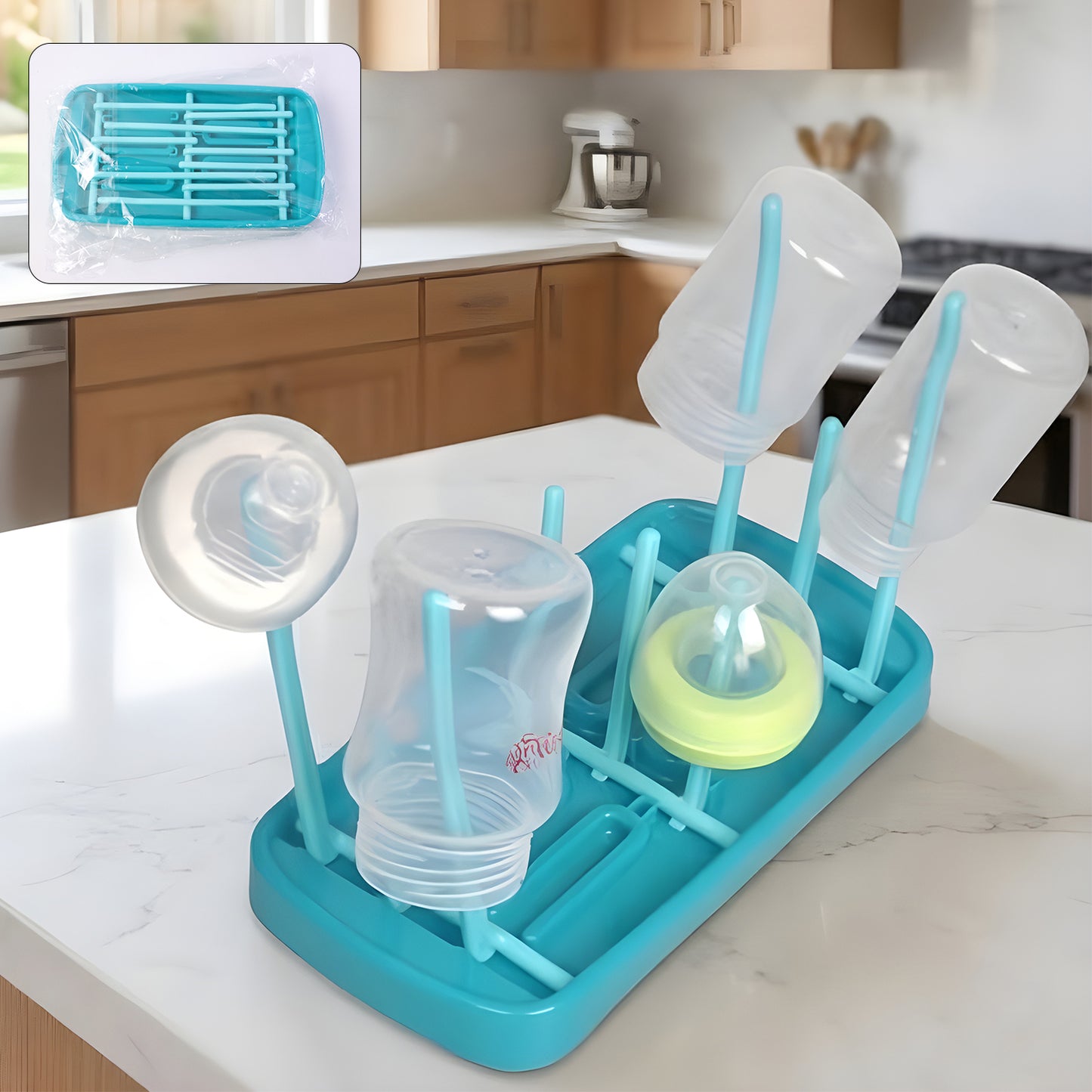 Wukusy baby feeding bottle drying rack with multiple slots for bottles and accessories, made of durable plastic for easy drying.