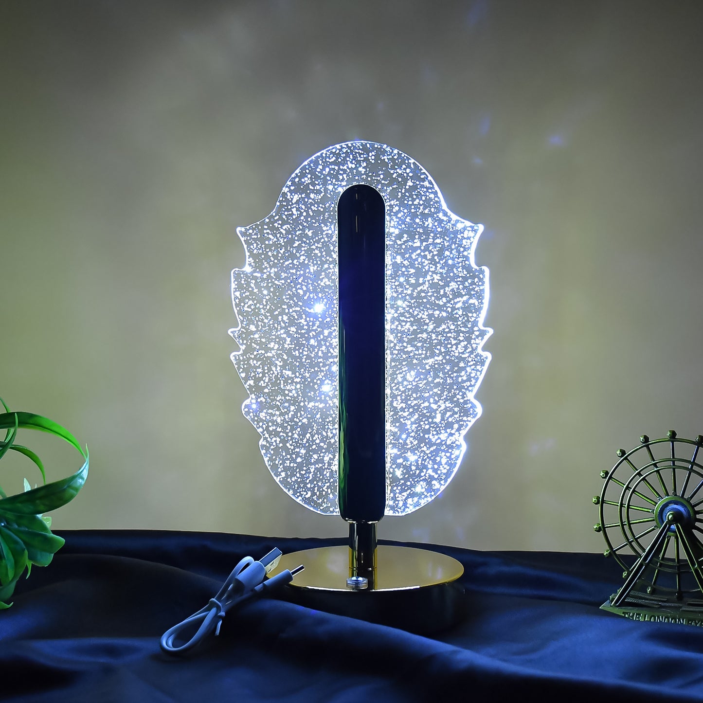 Elegant feather-shaped crystal table lamp by Wukusy, featuring a delicate, decorative design perfect for home decor accents.