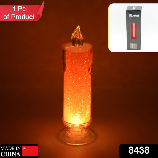 Red LED flameless candle by Wukusy with flickering glow, transparent pillar design, ideal for home, restaurant, or festive decorations.