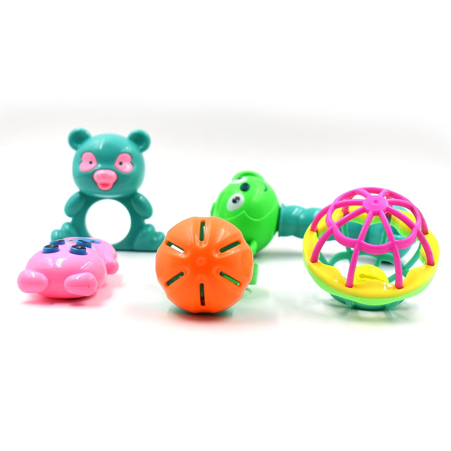 Wukusy 1938 At38 5-piece rattles toy set for babies and kids, colorful rattles designed for play and sensory fun.