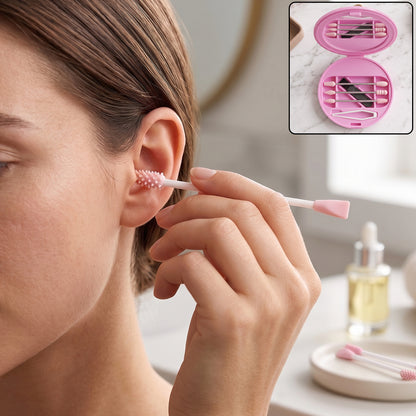 Wukusy reusable silicone cotton swab set with mirror case and washable ear buds, compact and eco-friendly personal hygiene tool