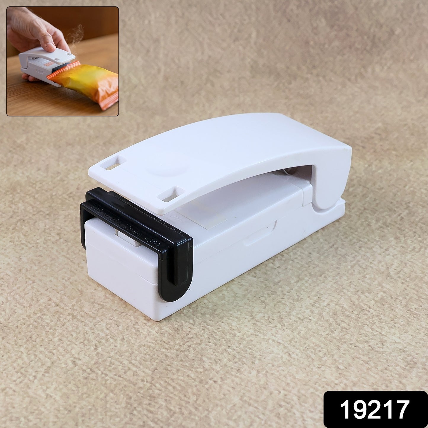 Wukusy portable mini heat sealer machine for plastic bags, compact home and kitchen tool with sealing wire and control knob.