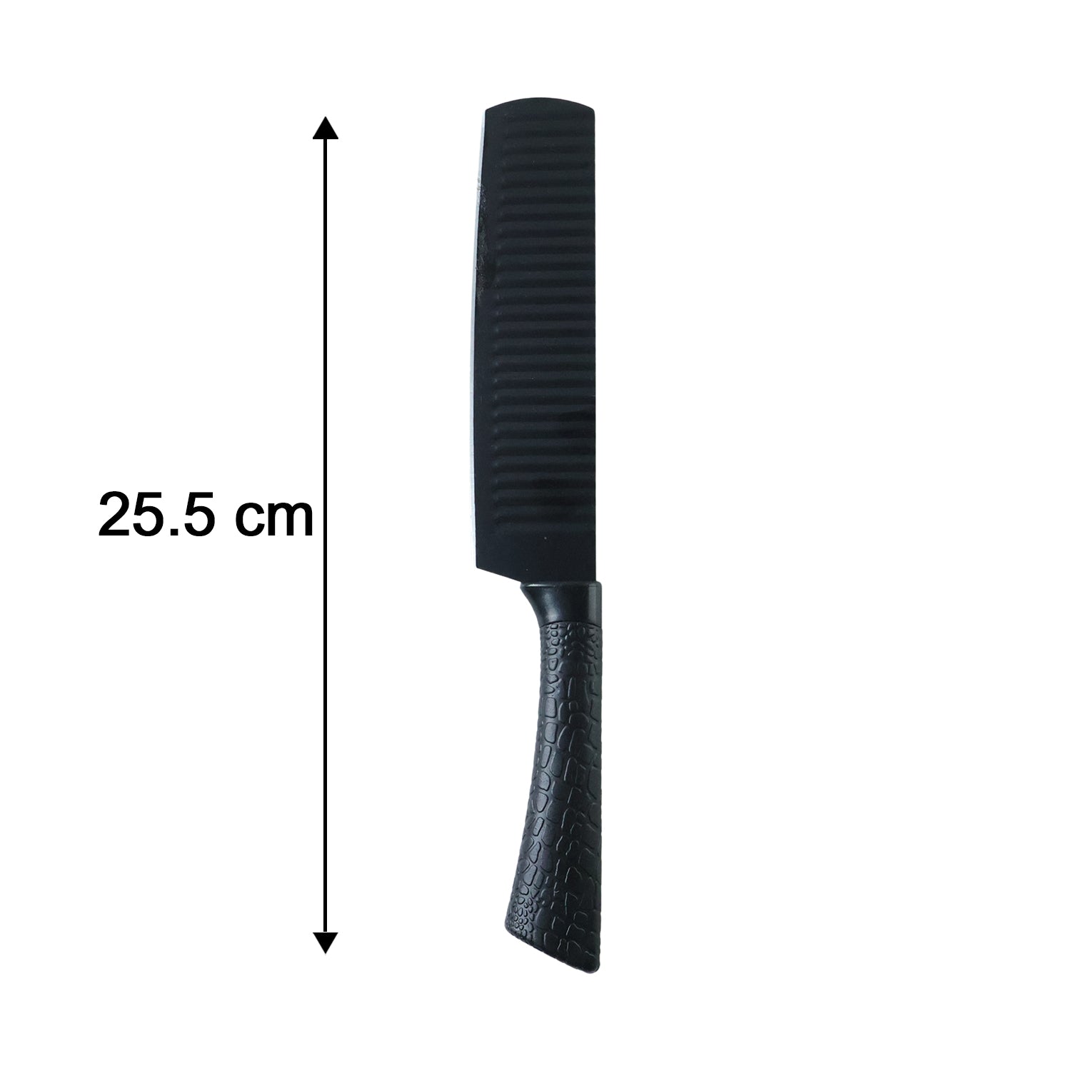 Wukusy 6-in-1 premium kitchen knife set with various knives and a knife sharpener on a wooden countertop.